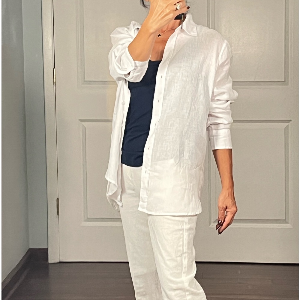 H&M 100% linen white essential Button Down Shirt size S - Picture 2 of 10